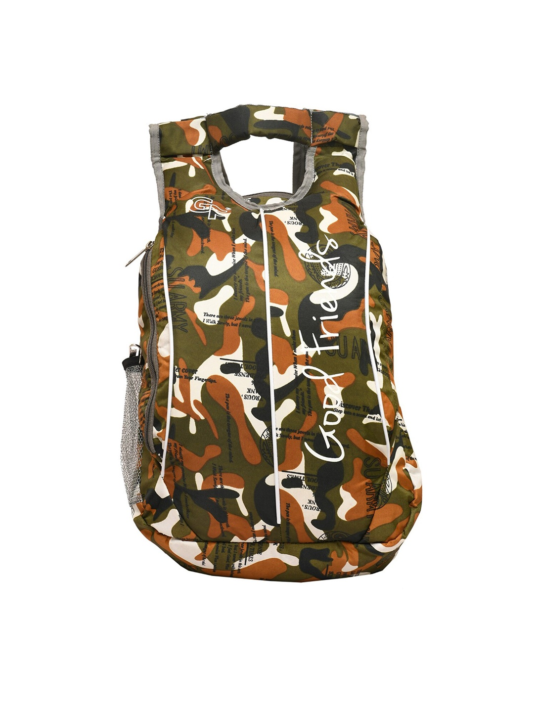 

GOOD FRIENDS Unisex Brown & Green Camouflage Backpack with Hip Strap