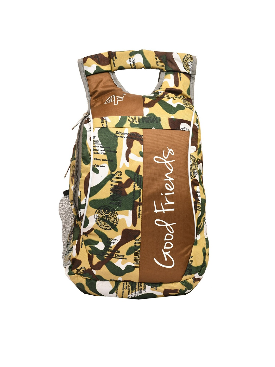 

GOOD FRIENDS Unisex Yellow & Brown Camouflage Backpack with Hip Strap