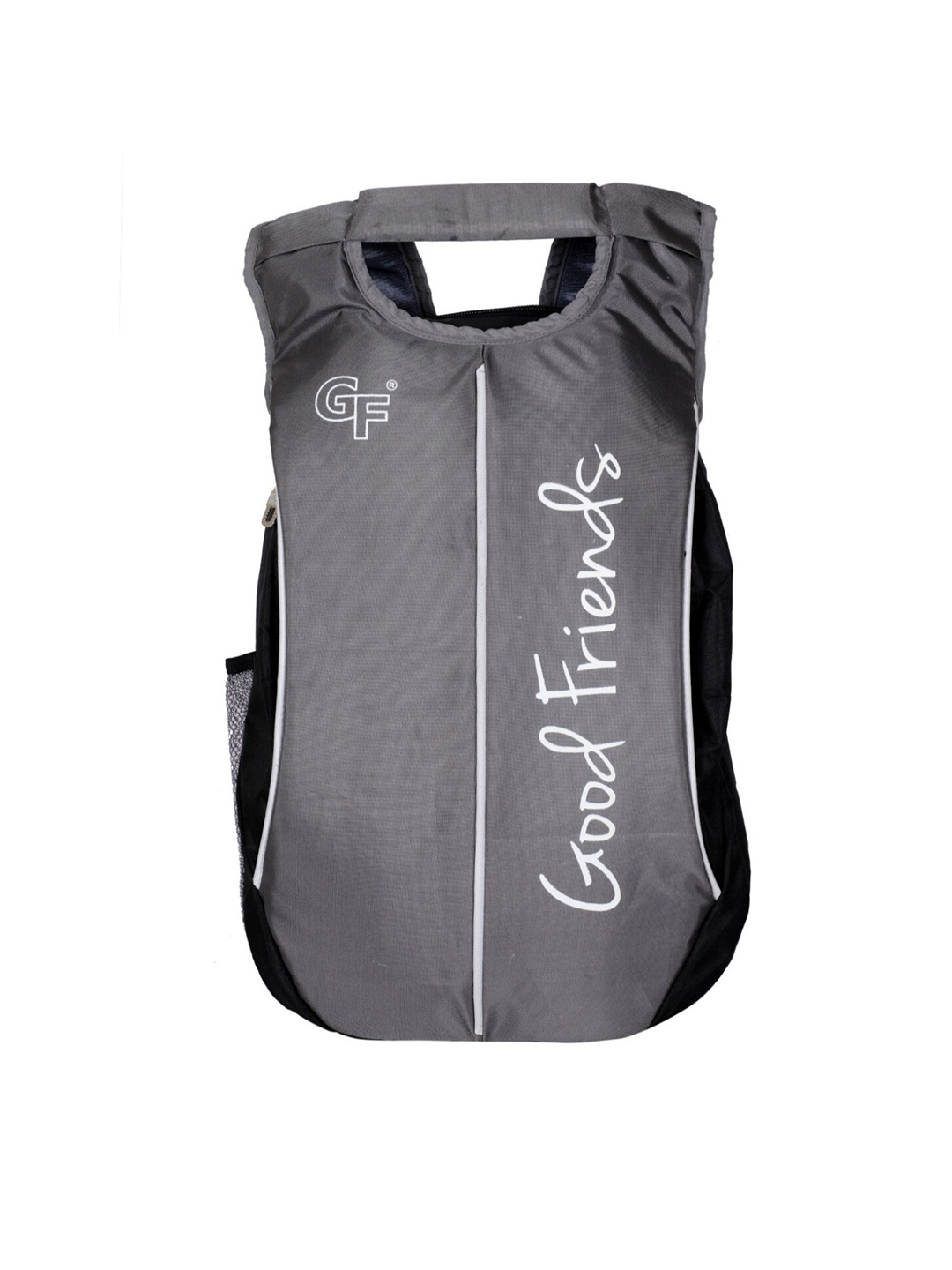 

GOOD FRIENDS Unisex Grey & Black Typography Backpack with Hip Strap