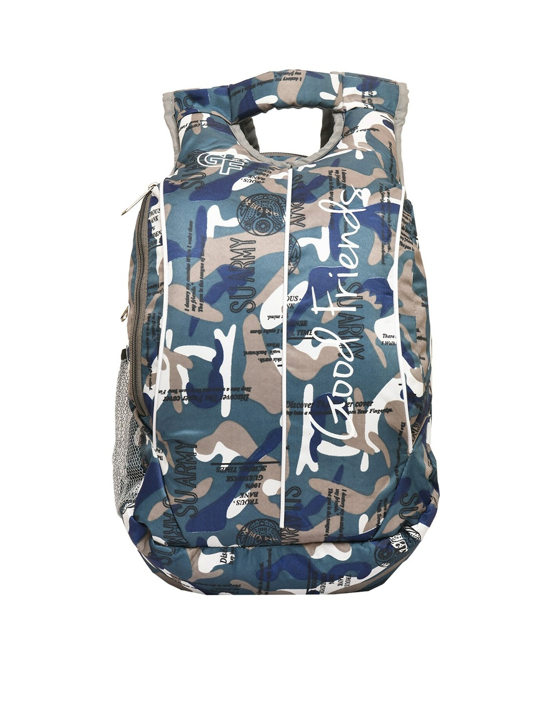 

GOOD FRIENDS Unisex Blue & White Camouflage Backpack with Hip Strap