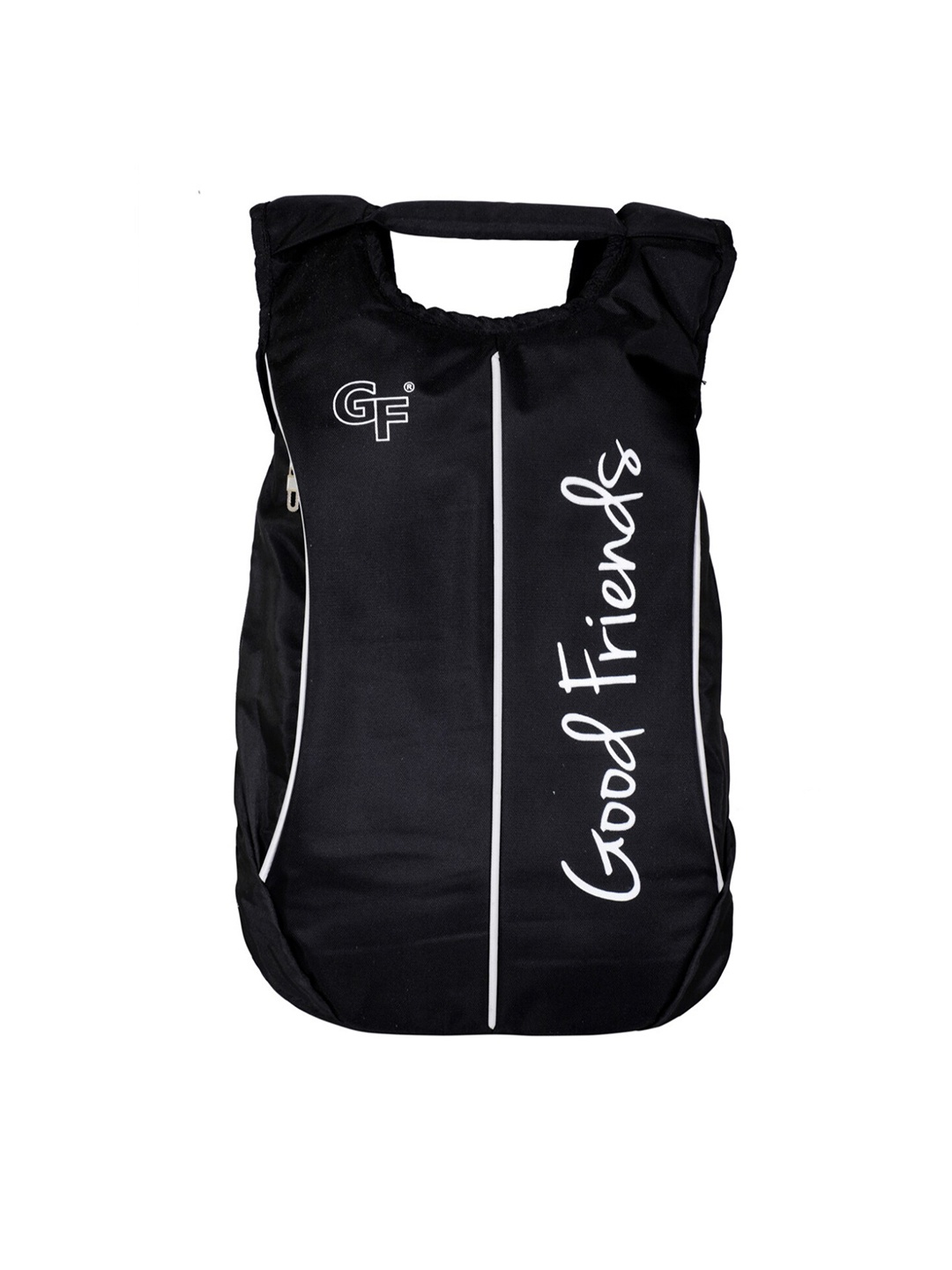 

GOOD FRIENDS Unisex Black & White Typography Backpack with Hip Strap