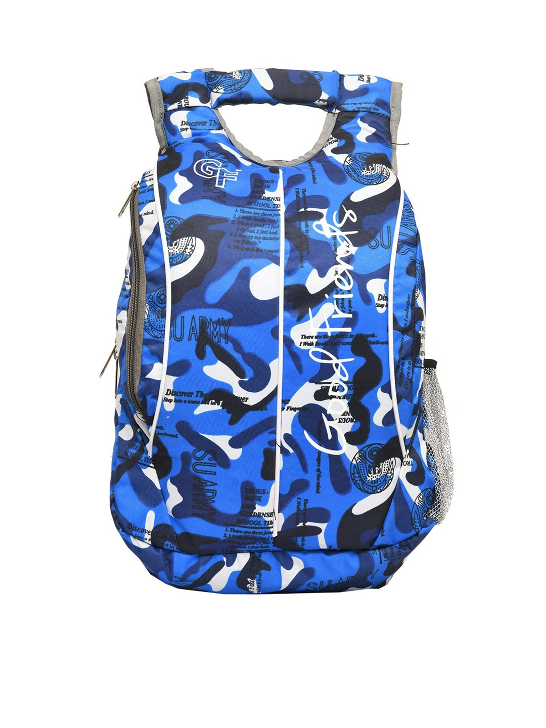 

GOOD FRIENDS Unisex Blue & White Graphic Backpack with Hip Strap