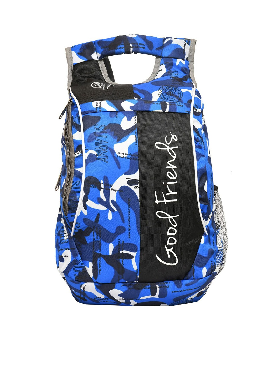 

GOOD FRIENDS Unisex Blue & Black Graphic Backpack with Hip Strap