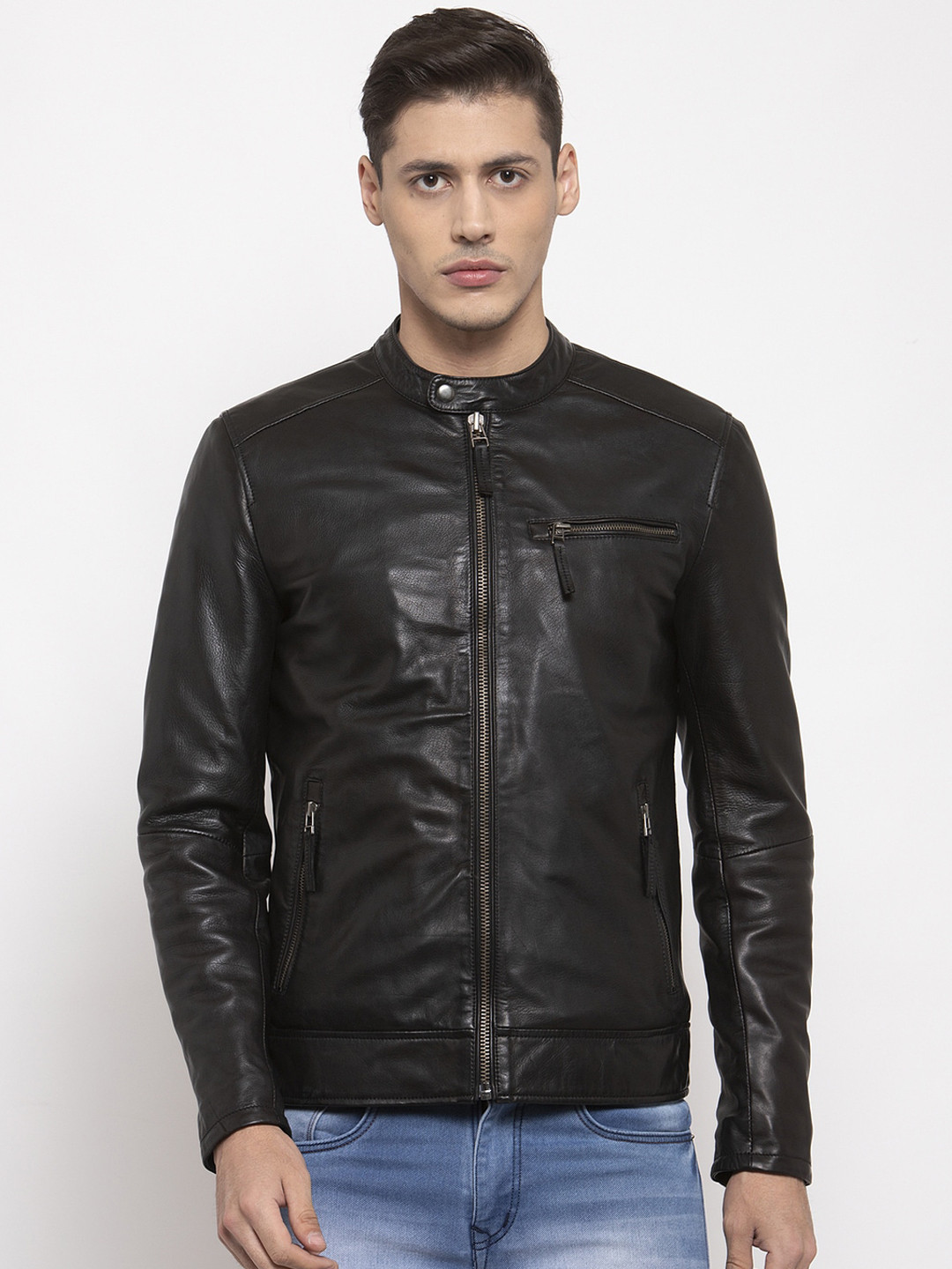 

WELBAWT Men Black Leather Lightweight e-Dry Technology Biker Jacket