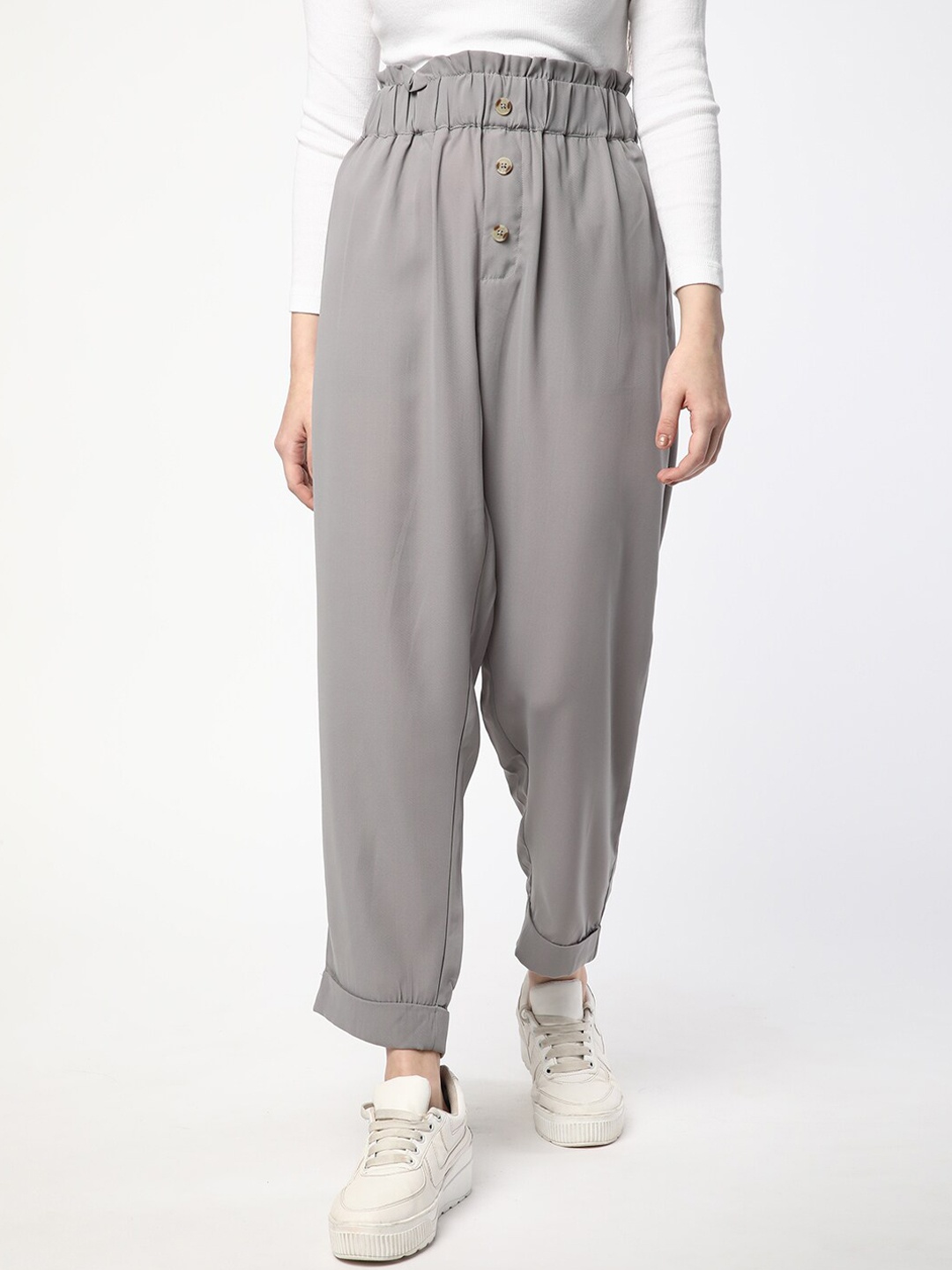 

R&B Women Mid-Rise Regular-Fit Trousers, Grey