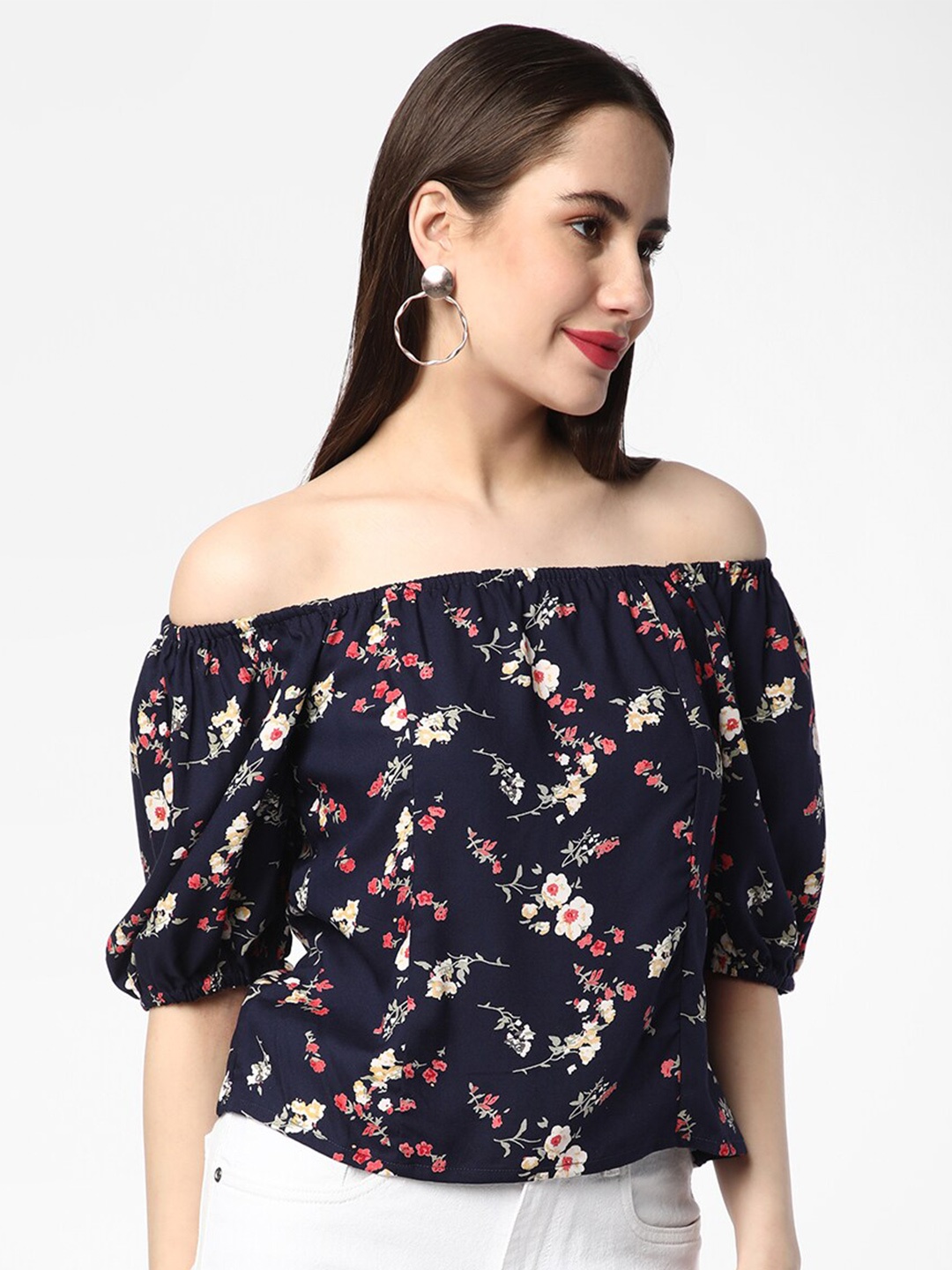 

R&B Yellow Floral Print Off-Shoulder Bardot Top