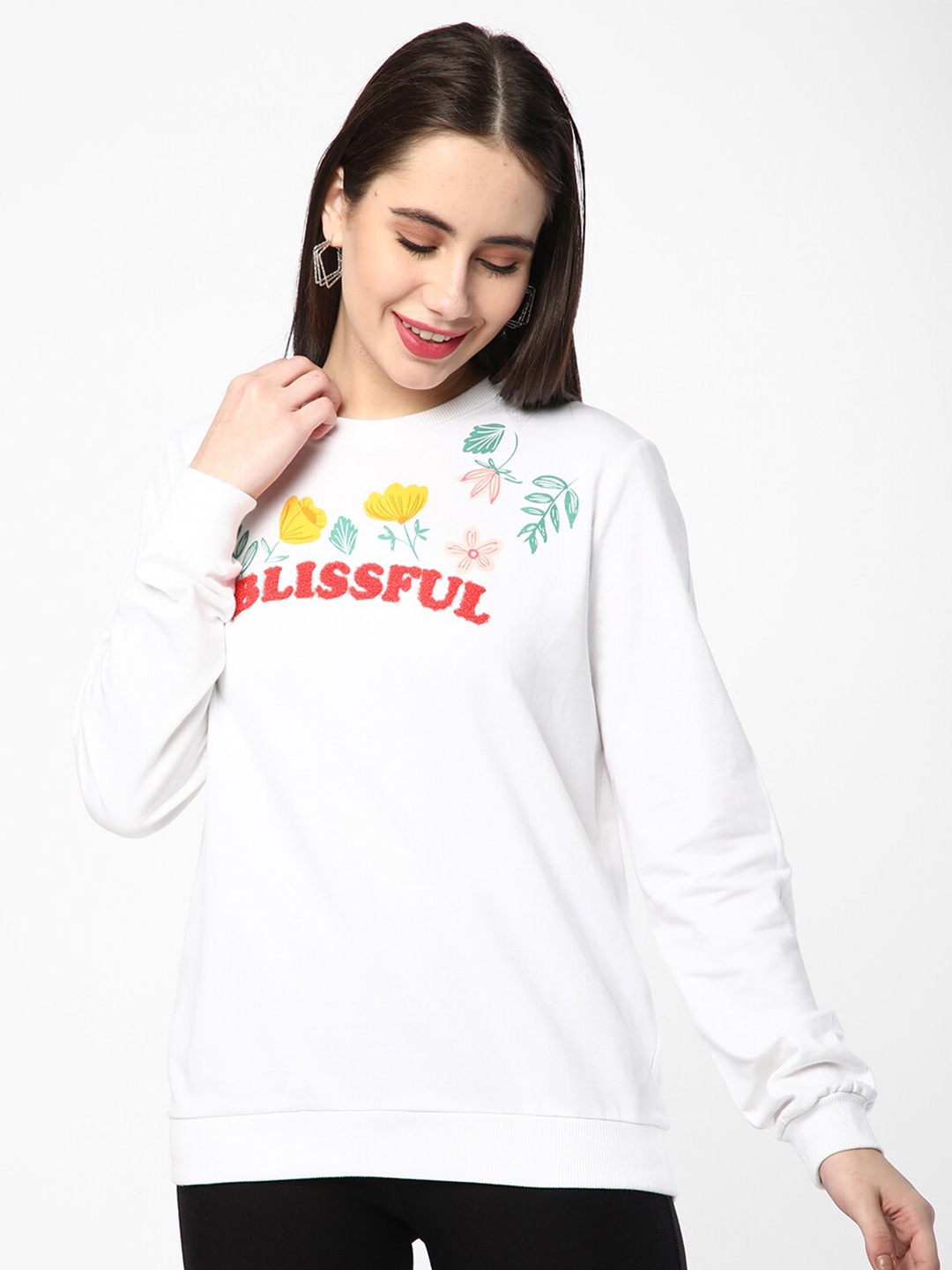 

R&B Women White Printed Sweatshirt