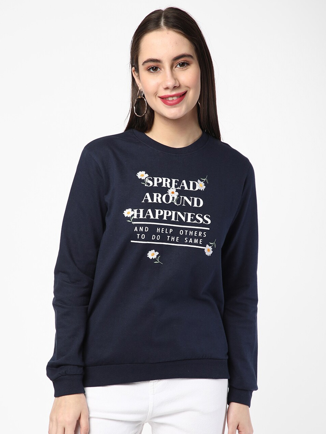 

R&B Women Blue Printed Sweatshirt