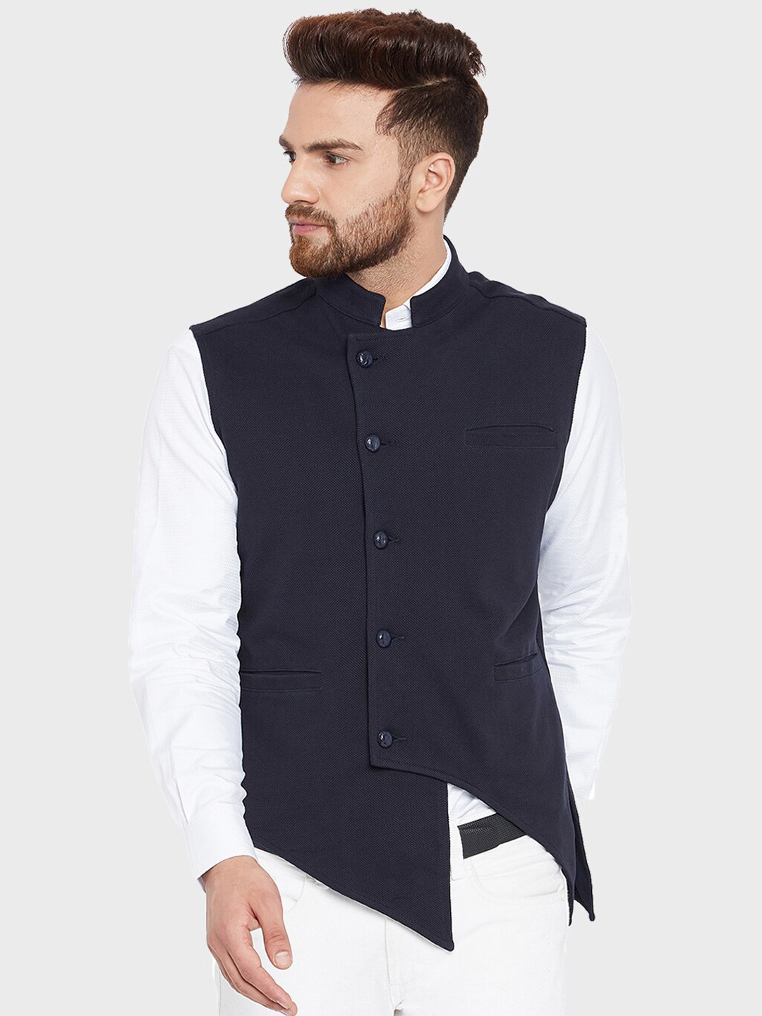 

Hypernation Men Cotton Nehru Jacket, Navy blue