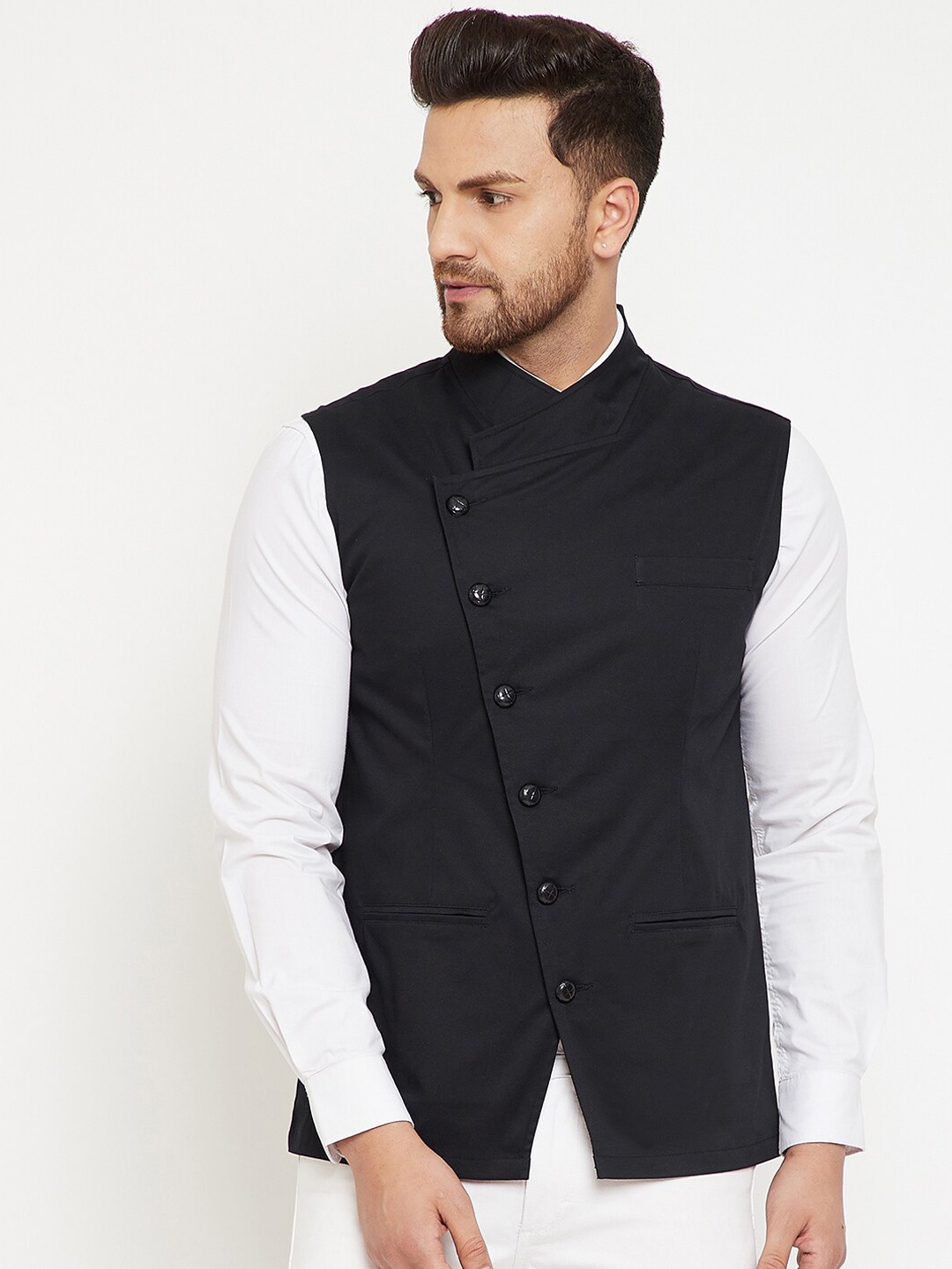 

Hypernation Men Cotton Nehru Jacket, Black