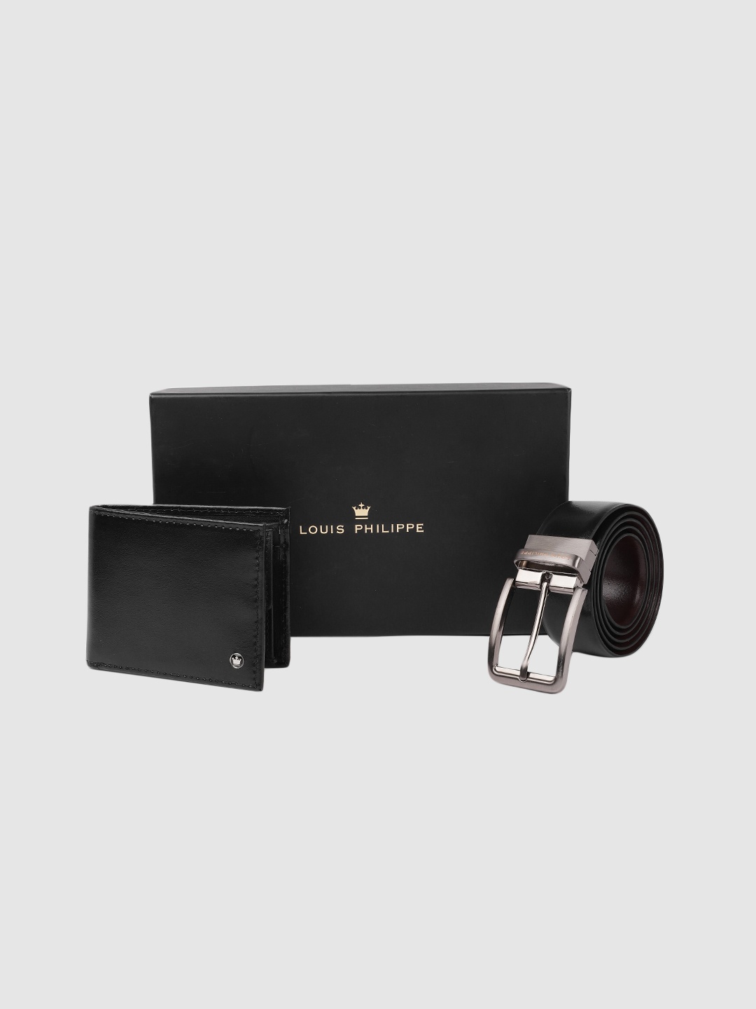 

Louis Philippe Men Solid Leather Wallet & Reversible Belt Gift Set, Black