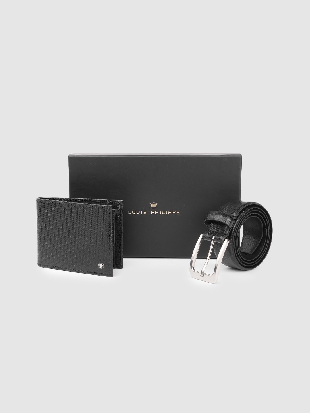 

Louis Philippe Men Textured Leather Wallet & Belt Gift Set, Black