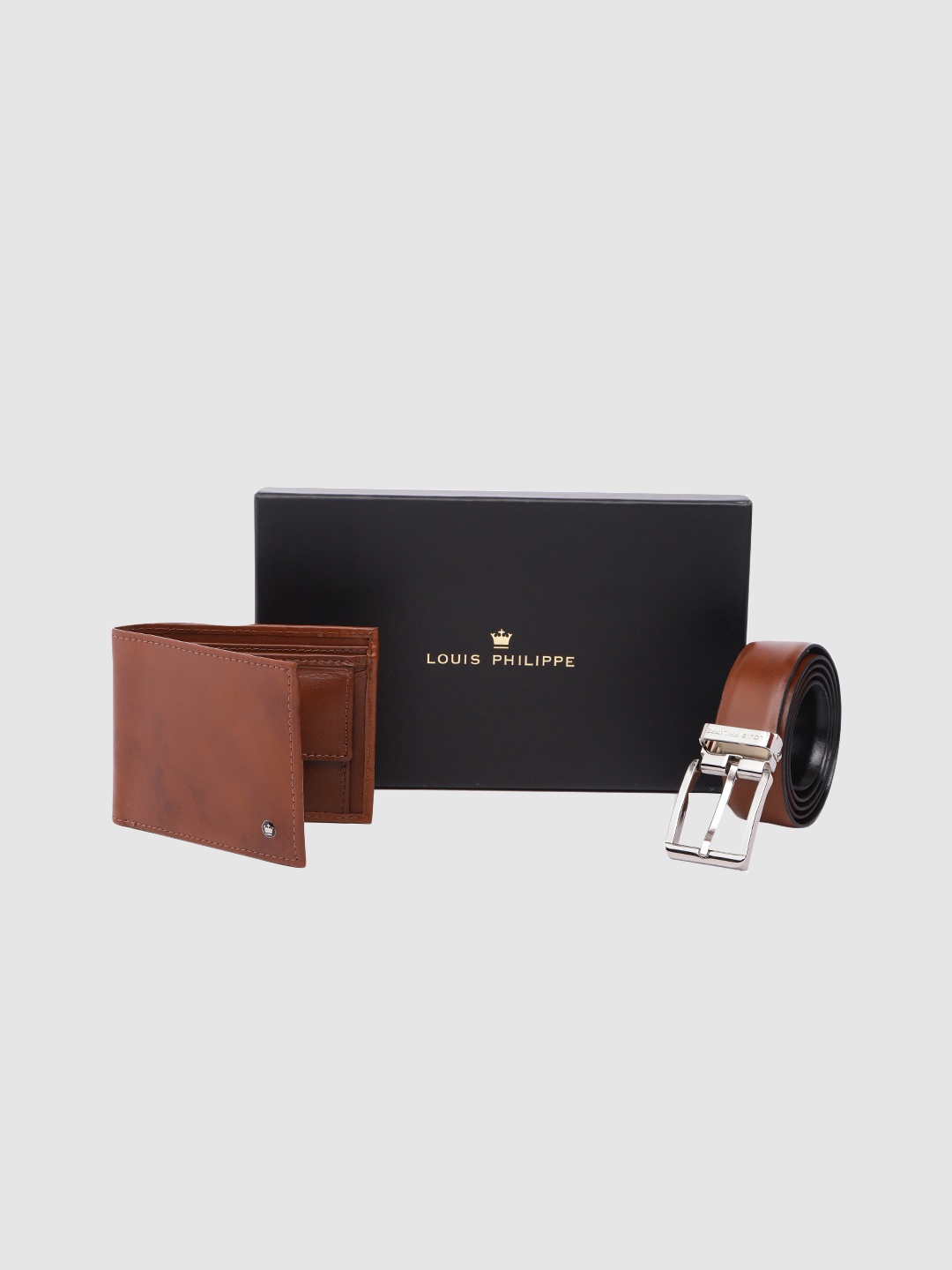 

Louis Philippe Men Textured Genuine Leather Wallet & Reversible Belt Gift Set, Tan