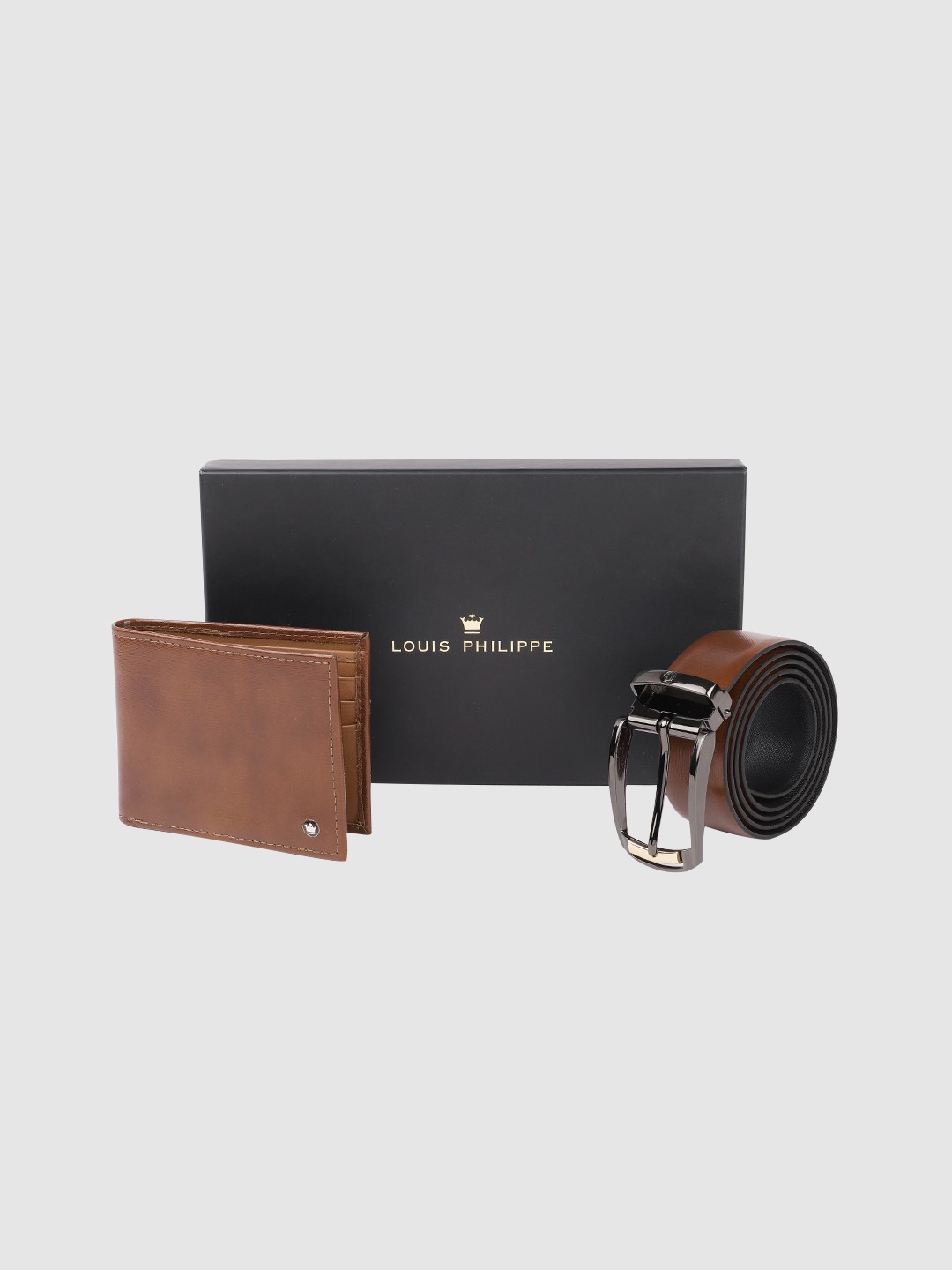 

Louis Philippe Men Textured Leather Wallet & Reversible Belt Gift Set, Tan