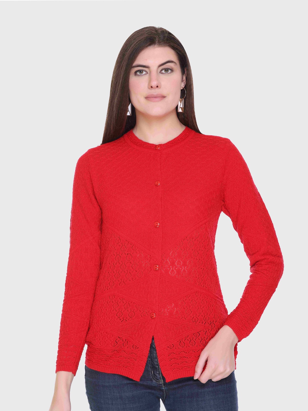

GODFREY Women Red Cable Knit Cardigan