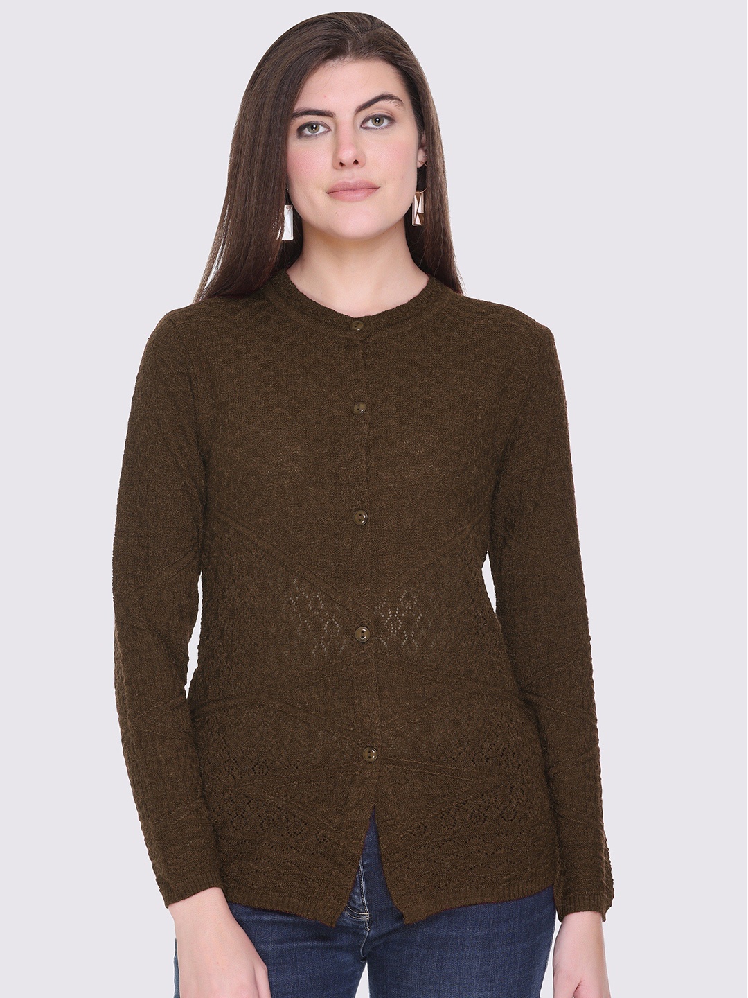 

GODFREY Women Coffee Brown Cable Knit Cardigan