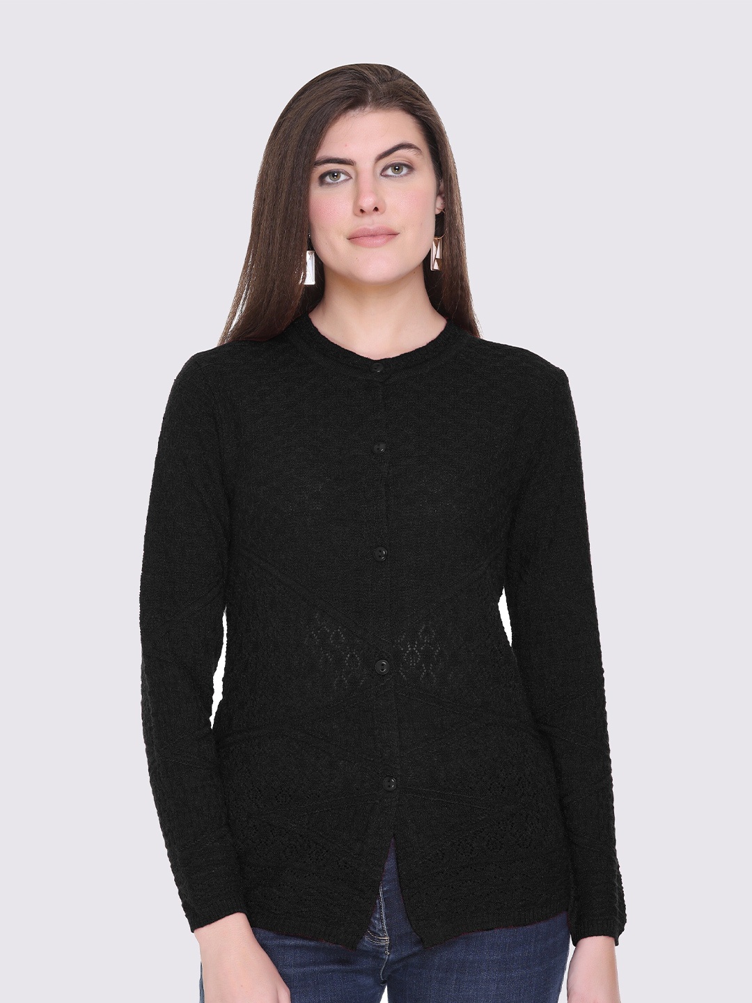 

GODFREY Women Black Cable Knit Cardigan