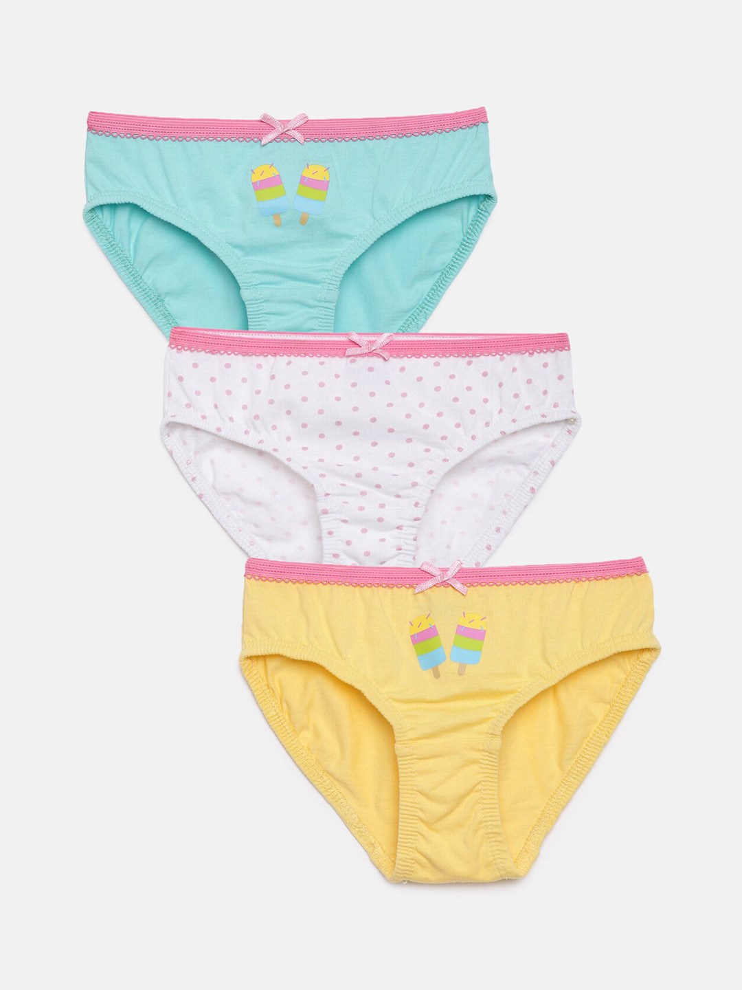 

mackly Girls Pack Of 3 Printed Cotton Mid Rise Basic Briefs, Blue