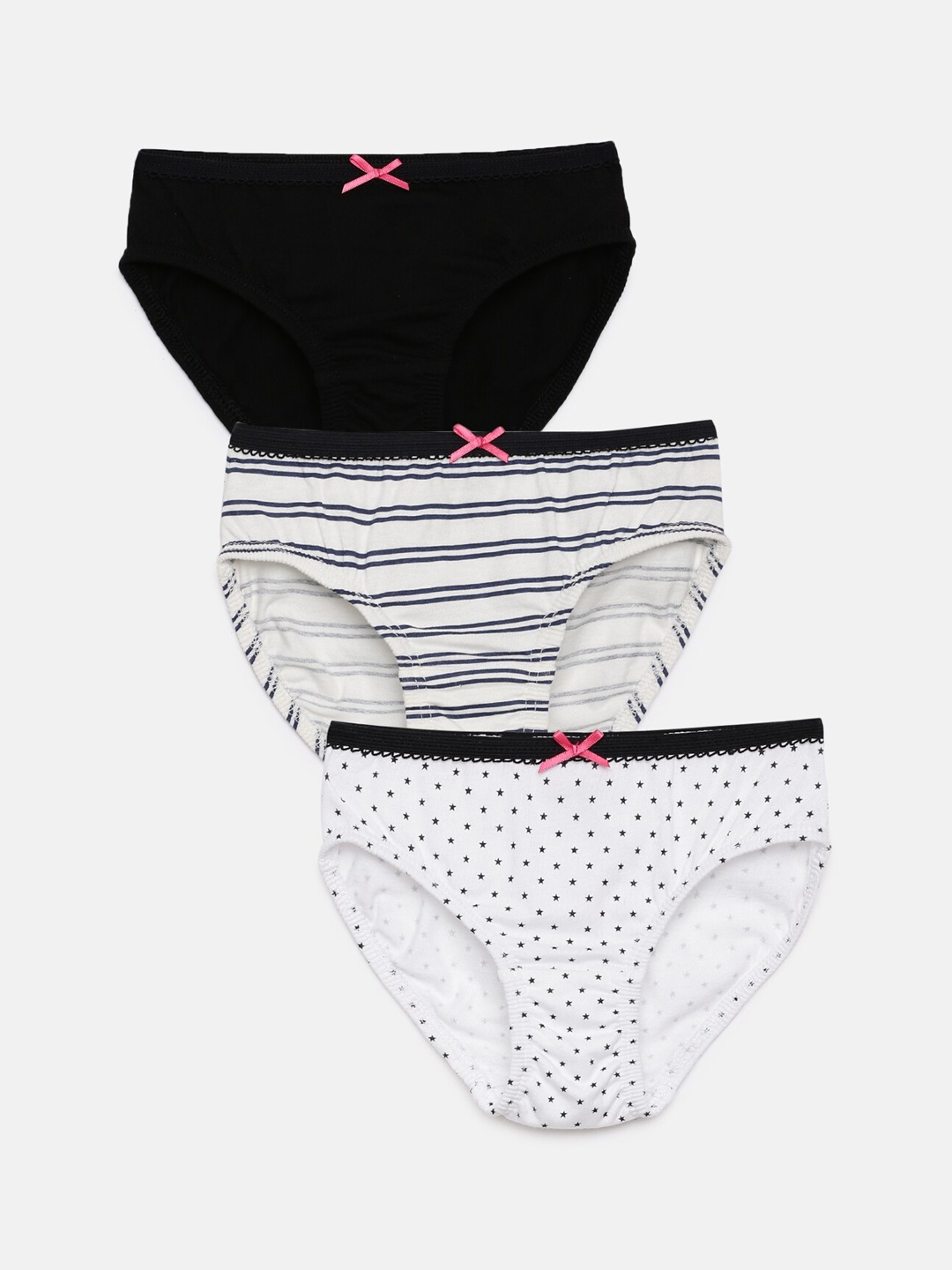 

mackly Girls Pack Of 3 Printed Pure Cotton Basic Briefs, Black