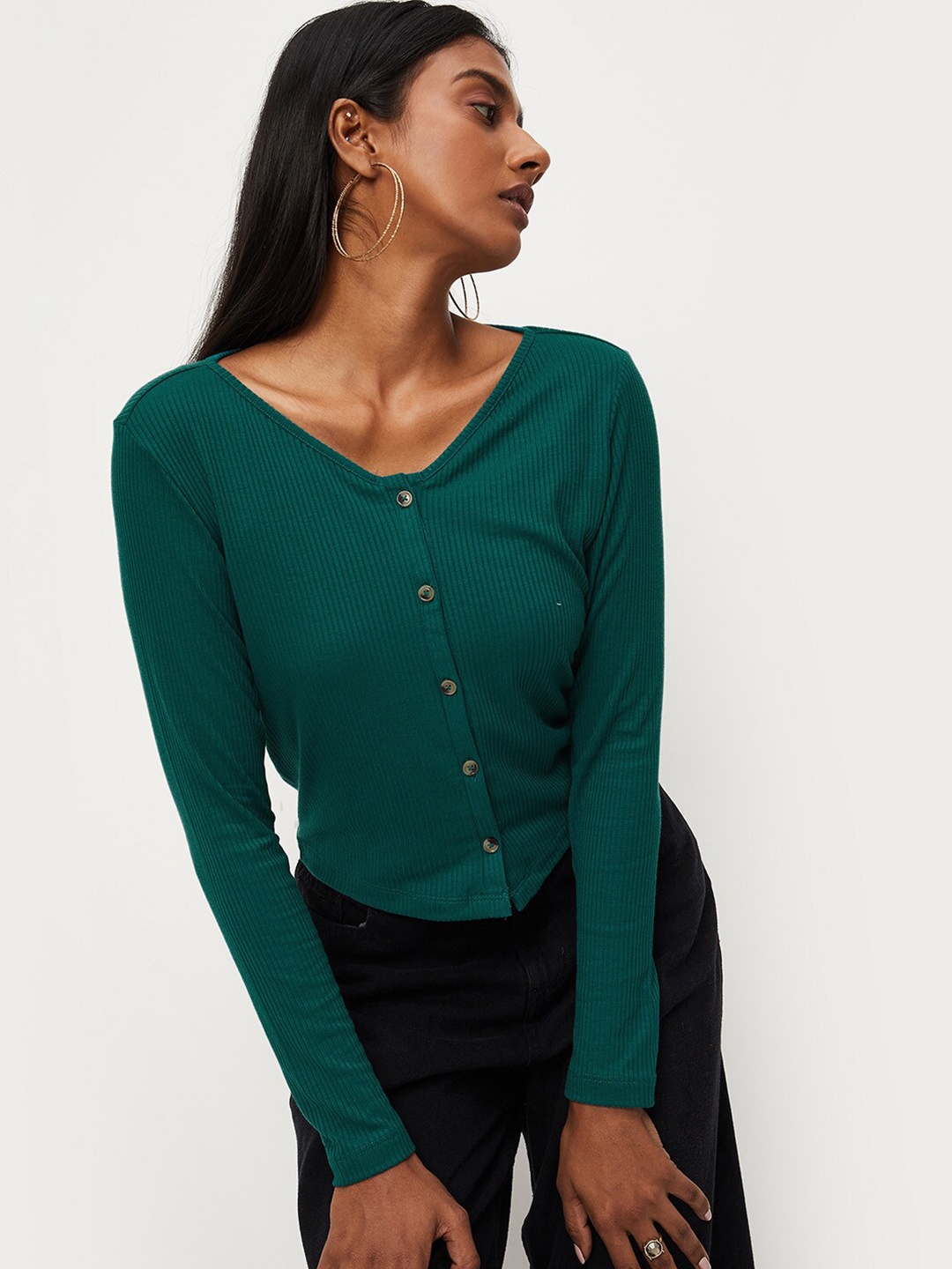 

max Women Green Henley Neck T-shirt