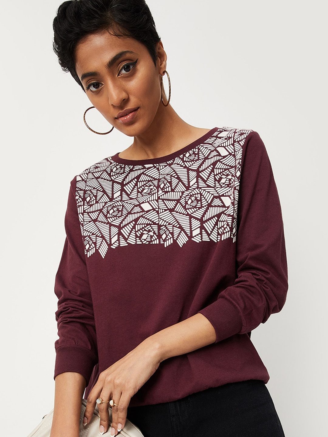 

max Women Maroon Printed T-shirt