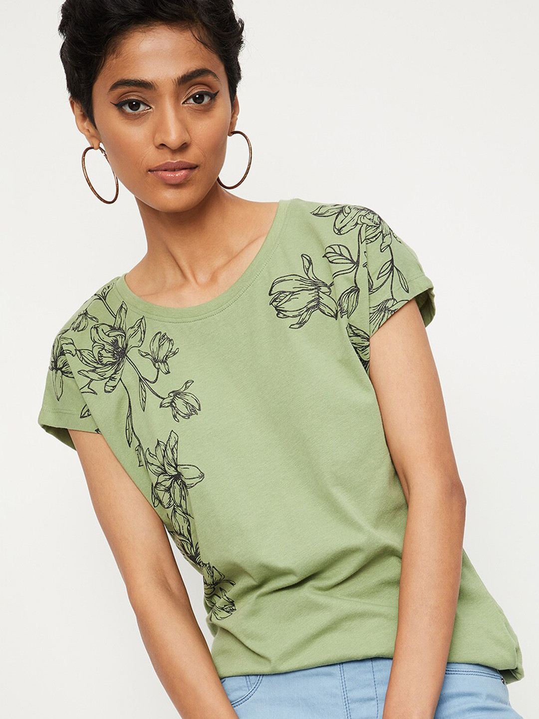 

max Women Green Biker Printed T-shirt