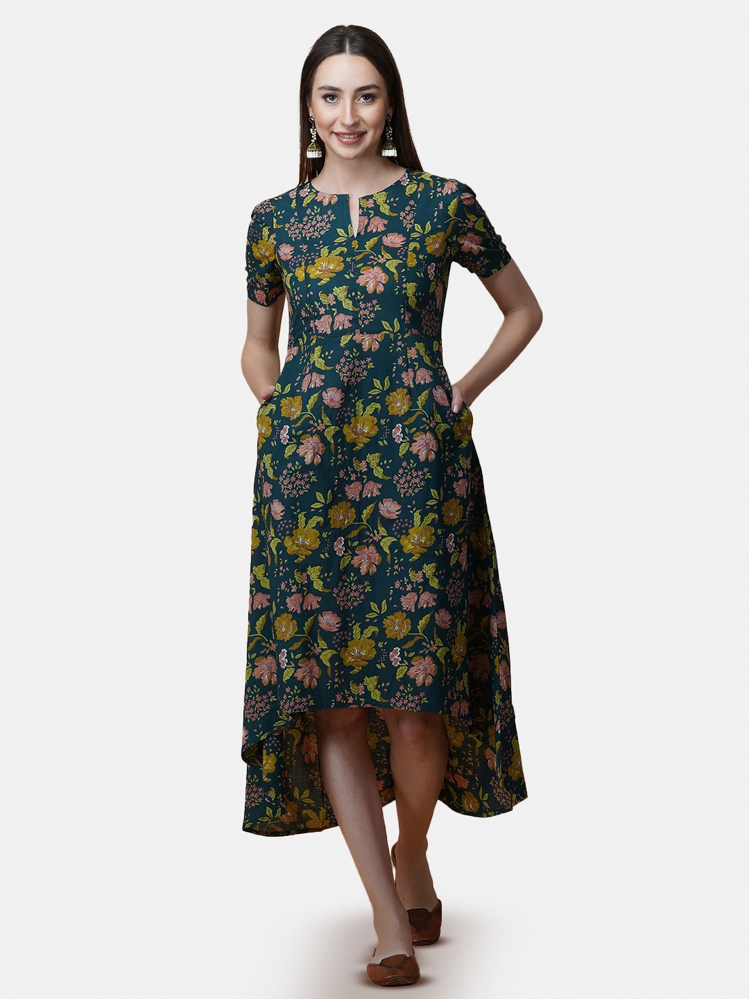 

Twilldor Floral A-Line Midi Dress, Green