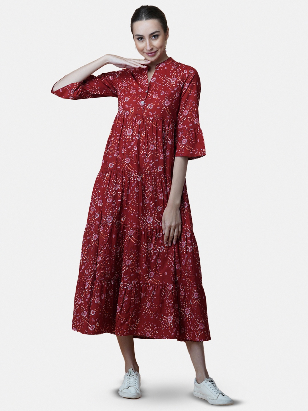 

GULAB CHAND TRENDS Floral A-Line Midi Dress, Red