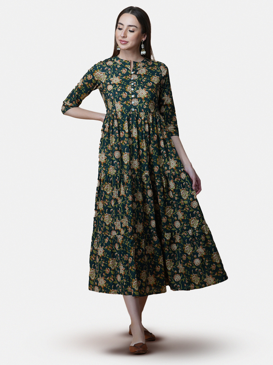 

GULAB CHAND TRENDS Floral A-Line Maxi Dress, Green