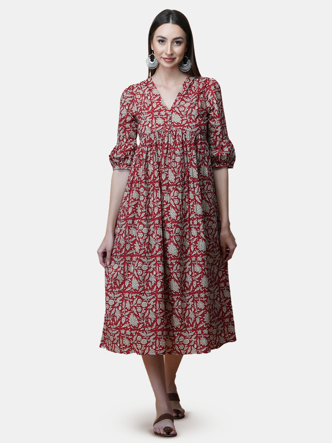 

GULAB CHAND TRENDS Ethnic Motifs Formal A-Line Midi Dress, Red