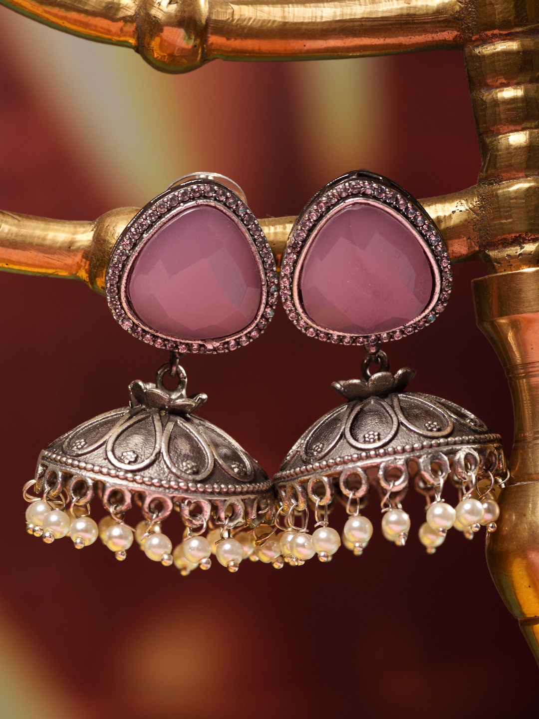 

Saraf RS Jewellery Pink Contemporary Jhumkas Earrings