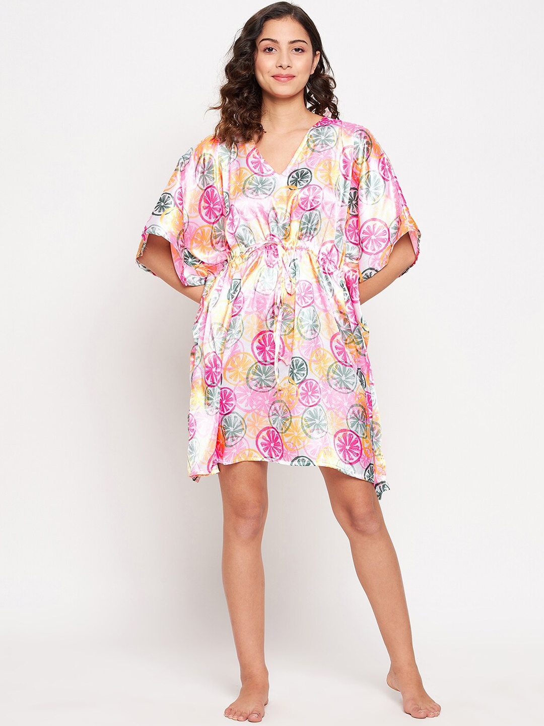 

SECRETS BY ZEROKAATA Printed Cover-Up Kaftan Dress, White