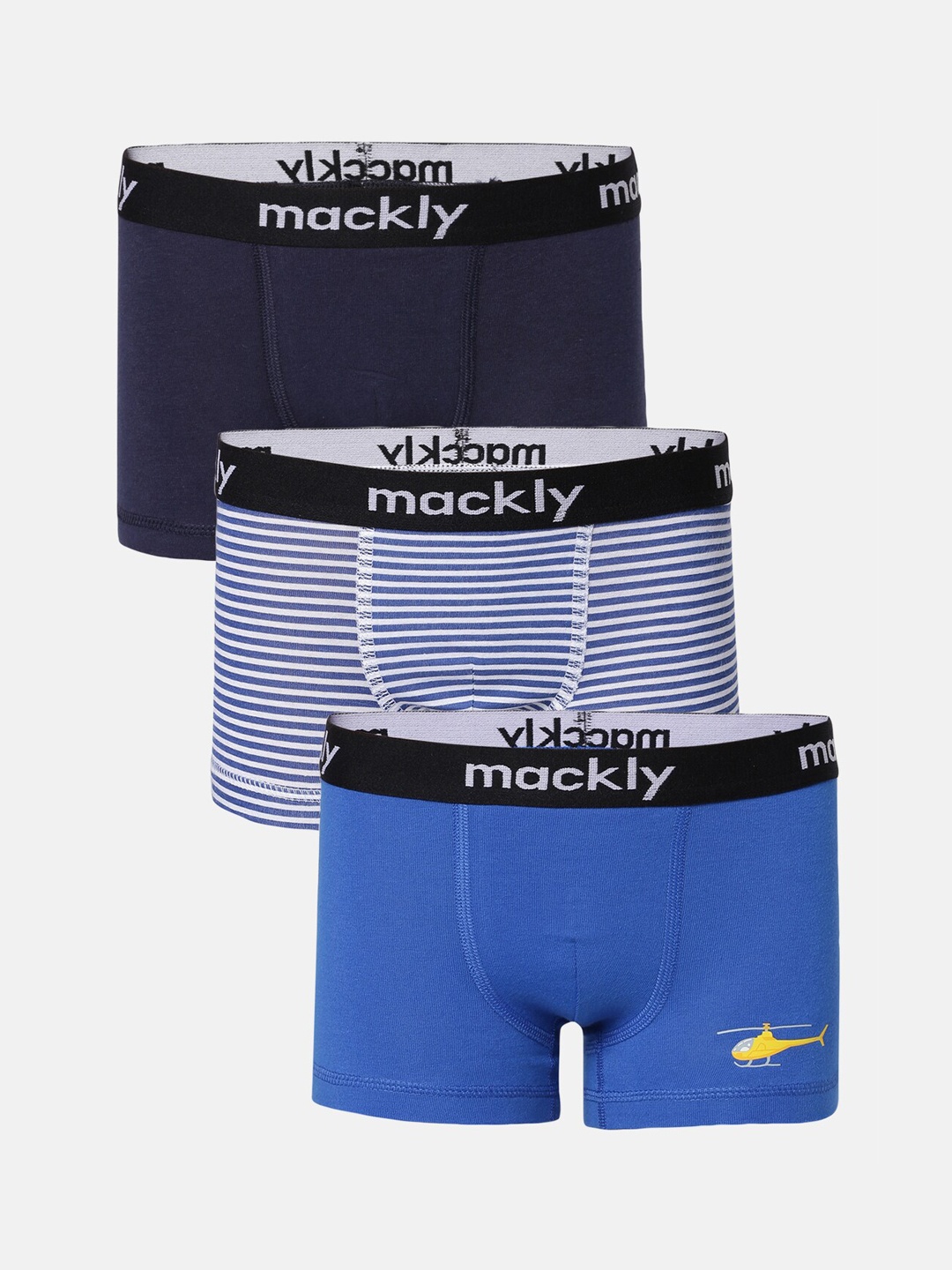 

mackly Boys Pack Of 3 Printed Boxers, Navy blue