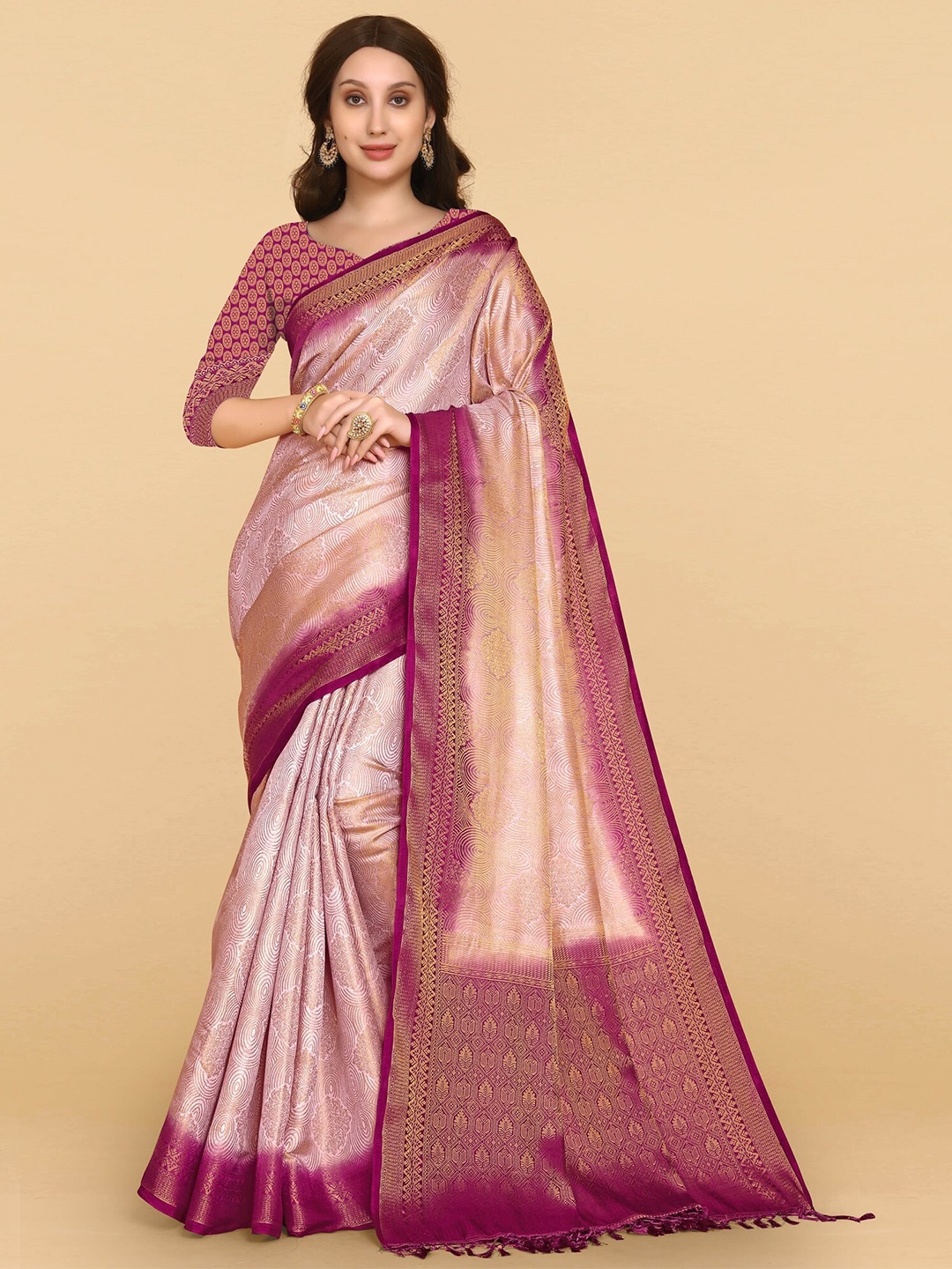 

AVANTIKA FASHION Ethnic Motifs Zari Silk Cotton Banarasi Saree, Purple