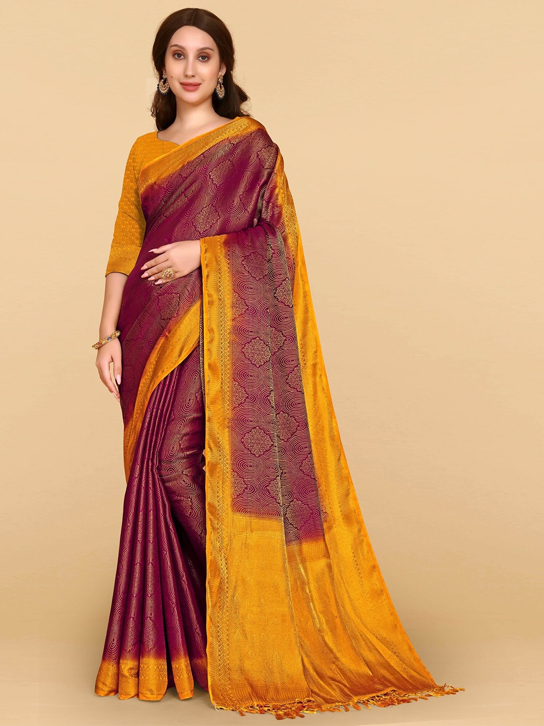 

AVANTIKA FASHION Ethnic Motifs Zari Silk Cotton Banarasi Saree, Burgundy