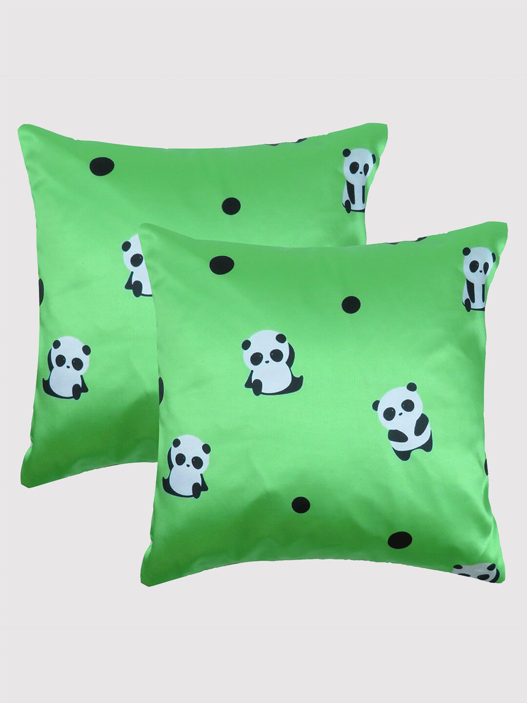 

OUSSUM Green & White Set of 2 Cartoon Characters Satin Square Cushion Covers