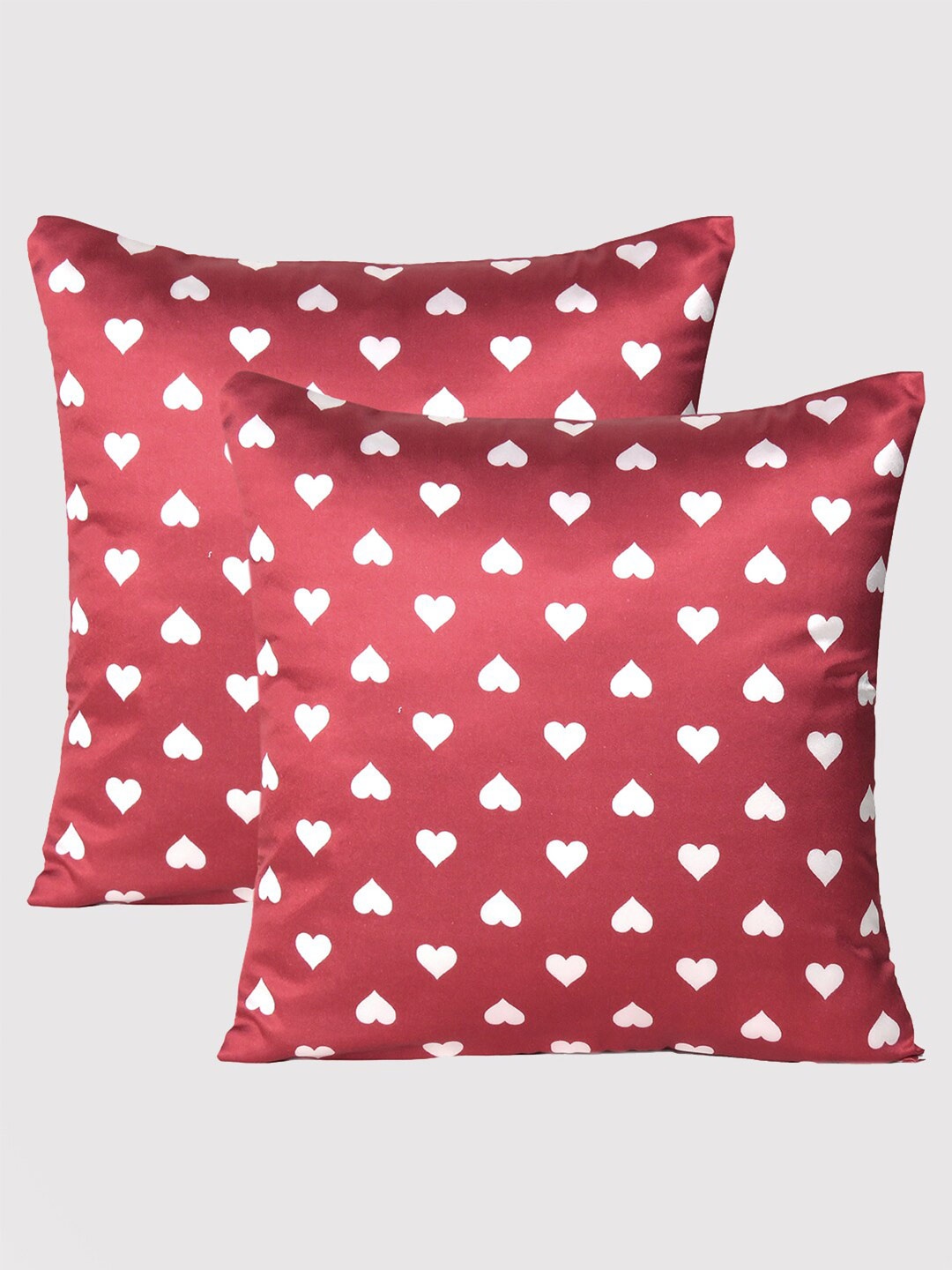 

OUSSUM Red & White 2 Pieces Geometric Satin Square Cushion Covers