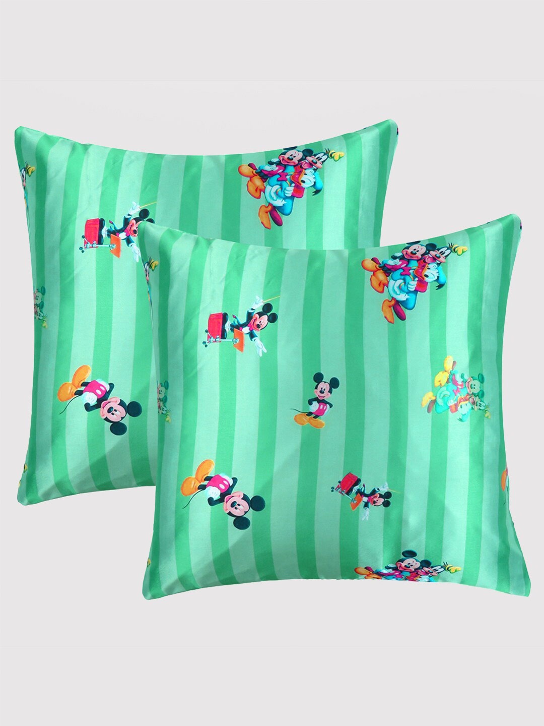 

OUSSUM Green & Pink Set of 2 Cartoon Characters Satin Square Cushion Covers