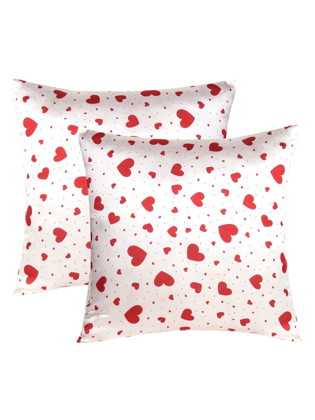 

OUSSUM White & Red Set of 2 Geometric Satin Square Cushion Covers