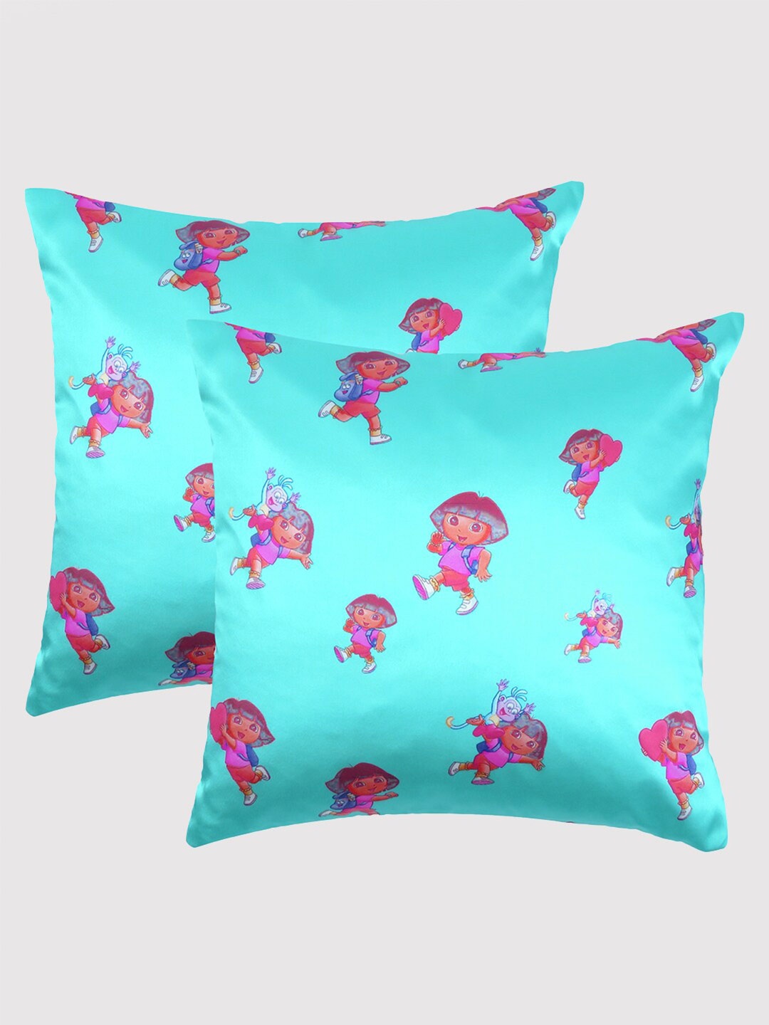 

OUSSUM Blue & Pink Set of 2 Cartoon Characters Satin Square Cushion Covers