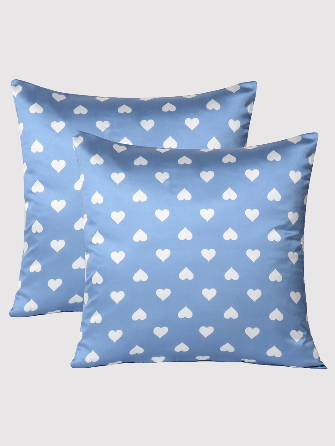 

OUSSUM Blue & White Set of 2 Geometric Satin Square Cushion Covers