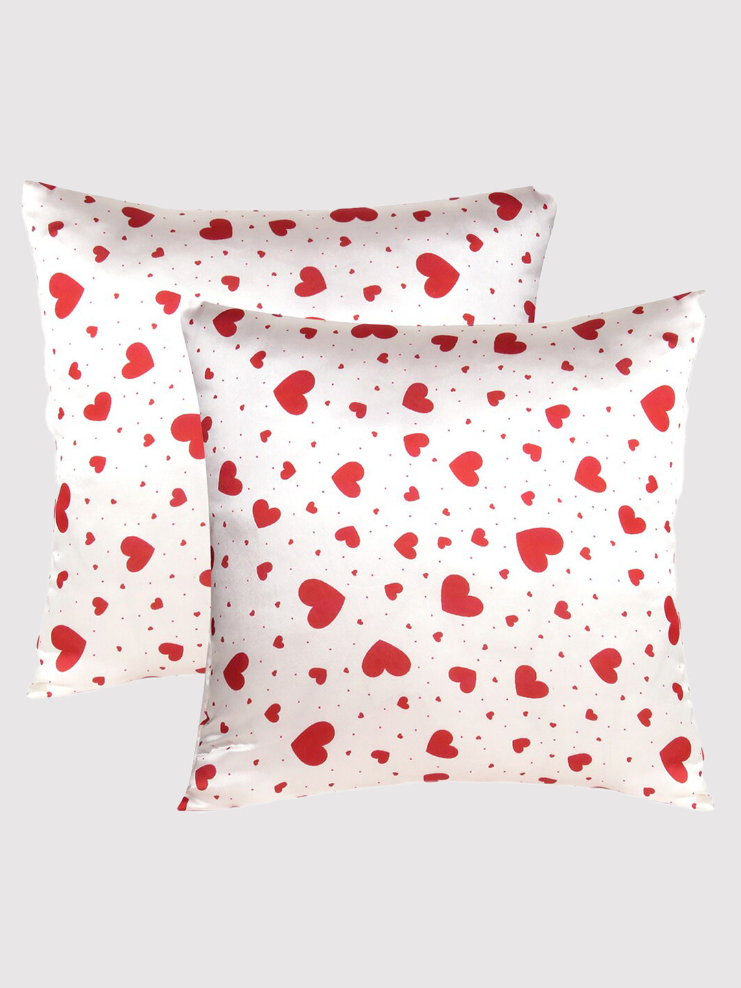 

OUSSUM Off White & Red Set of 2 Geometric Satin Square Cushion Covers