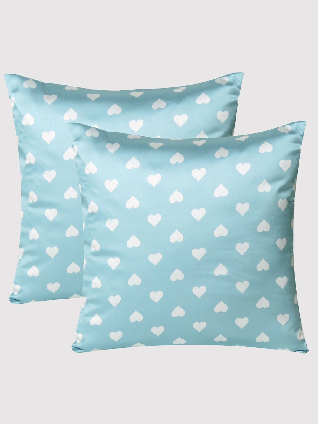 

OUSSUM Blue & White Set of 2 Geometric Satin Square Cushion Covers