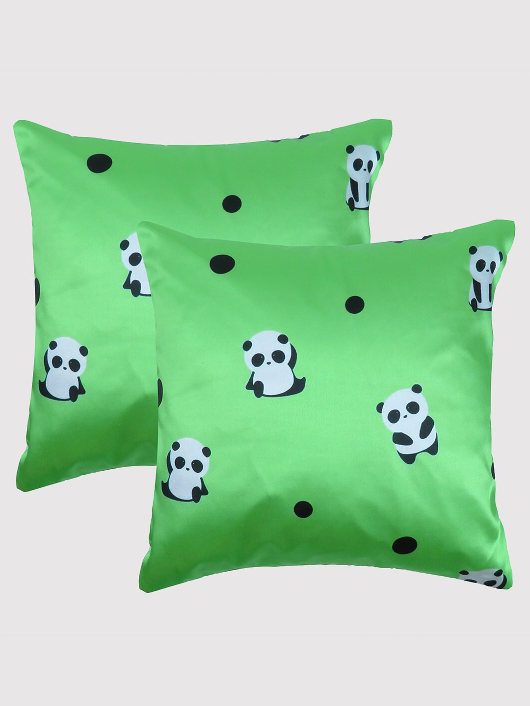 

OUSSUM Green & White Set of 2 Cartoon Characters Satin Square Cushion Covers