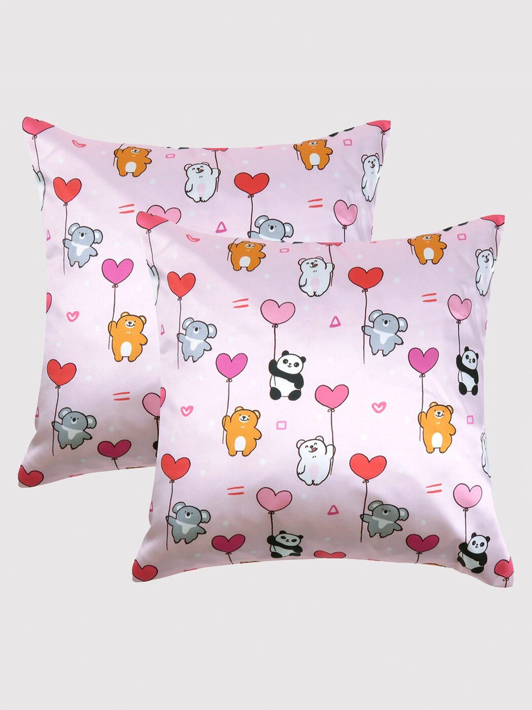 

OUSSUM Pink & White Set of 2 Cartoon Characters Satin Square Cushion Covers