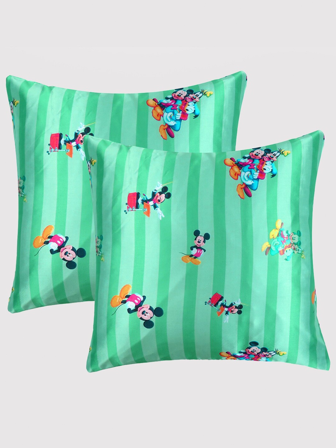

OUSSUM Green & Pink Set of 2 Cartoon Characters Satin Square Cushion Covers