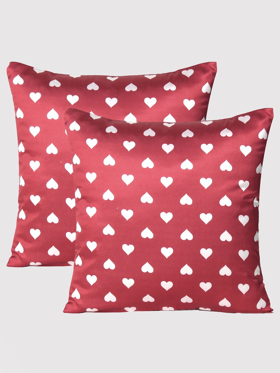 

OUSSUM Red & White 2 Pieces Geometric Satin Square Cushion Covers