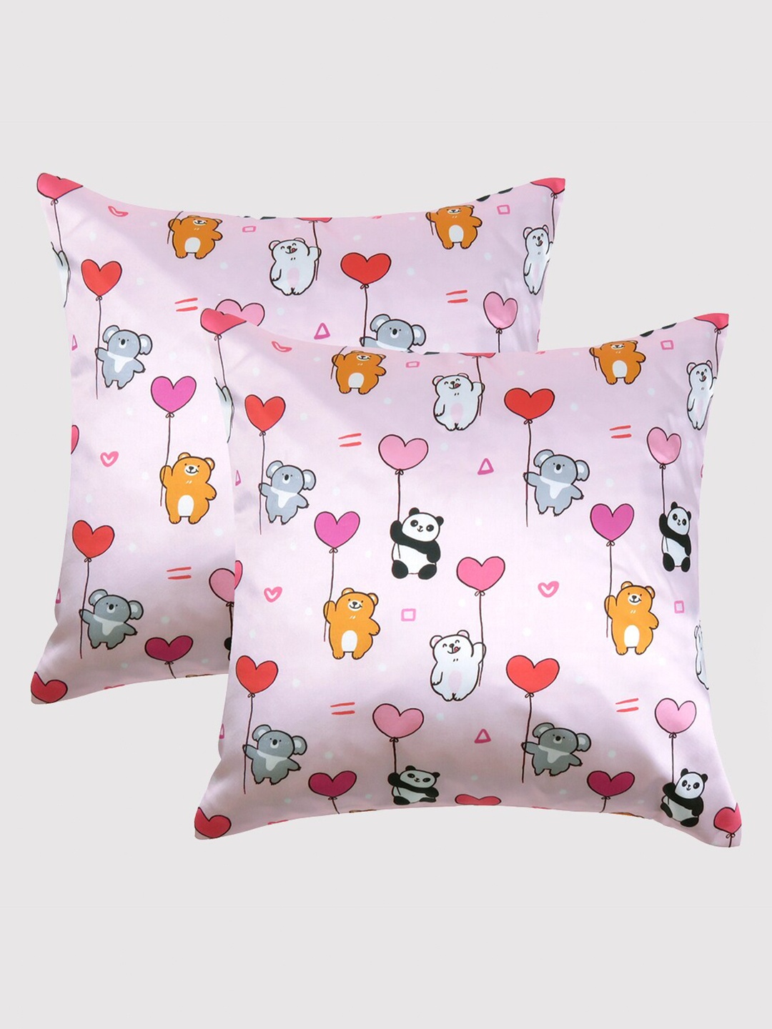 

OUSSUM Pink & White Set of 2 Cartoon Characters Satin Square Cushion Covers