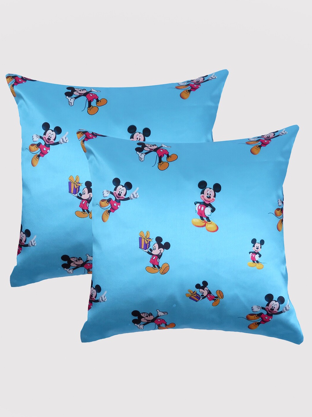 

OUSSUM Blue & Black Set of 2 Cartoon Characters Satin Square Cushion Covers