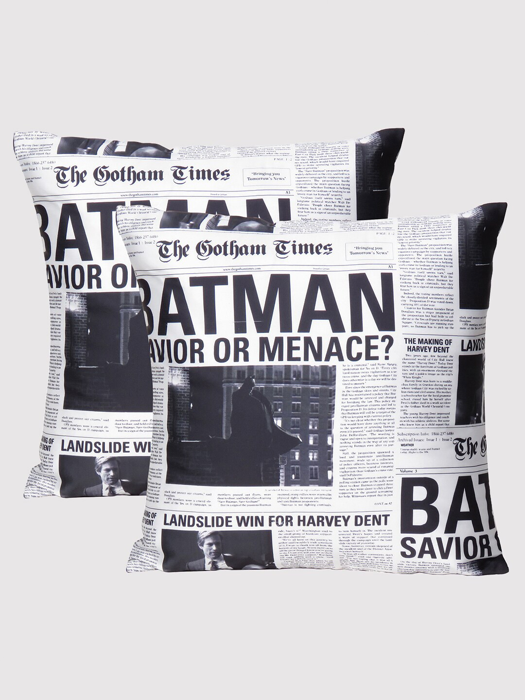 

OUSSUM White & Black Set of 2 Typography Satin Square Cushion Covers